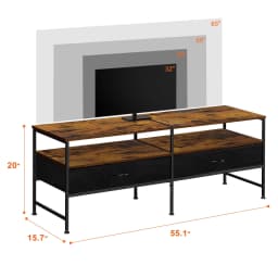 55"L Extended TV Cabinet Industrial TV Cabinet with Fabric for Living Room, Bedroom with Charging Stake Brown - Thumbnail 2
