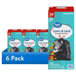 (6 pack) Great Value 39 gal Drawstring Lawn & Leaf Trash Bags, 20 Bags - Thumbnail 1