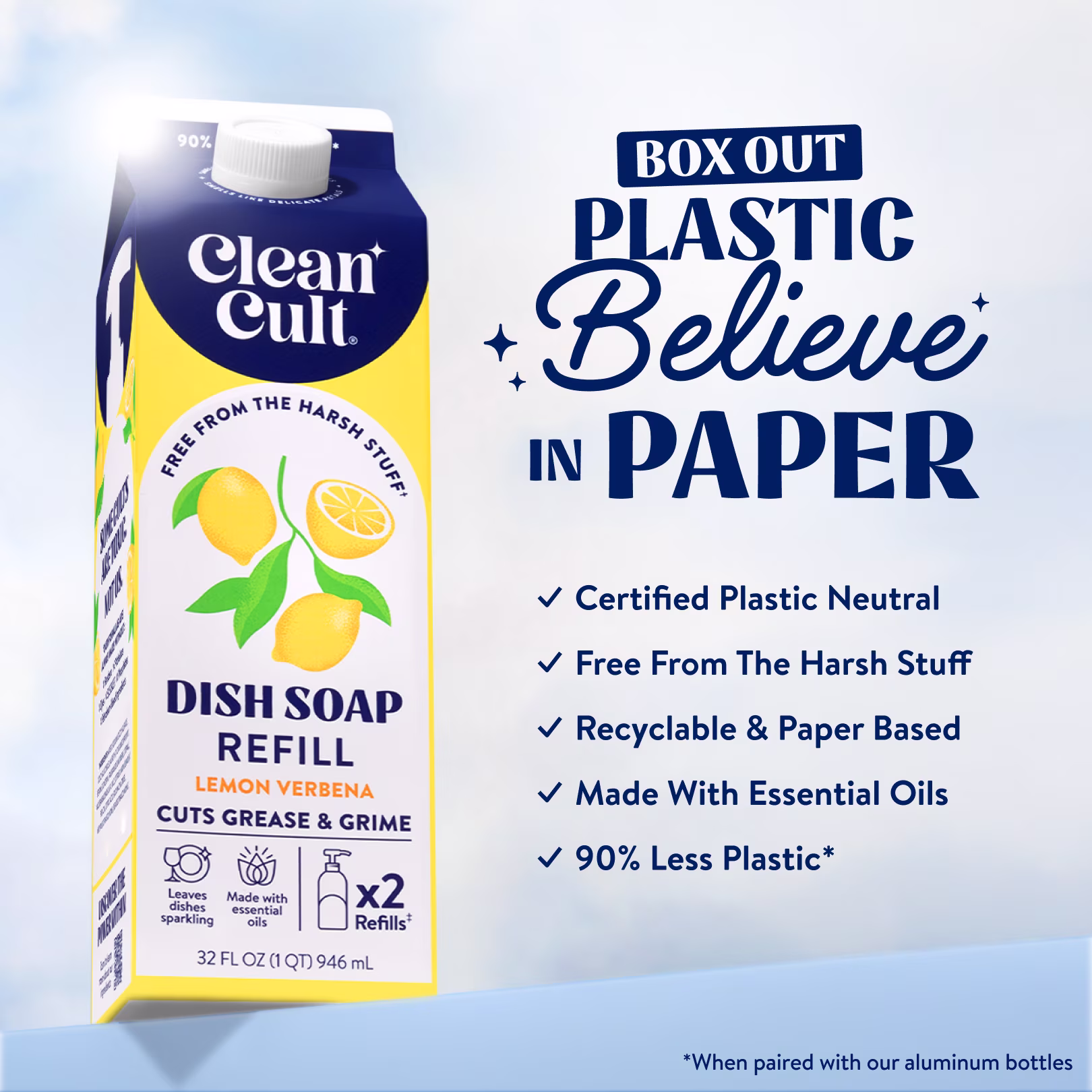 Cleancult Dish Soap Refill, Nature-Inspired Ingredients, Lemon Verbena, 32 fl oz - Thumbnail 2