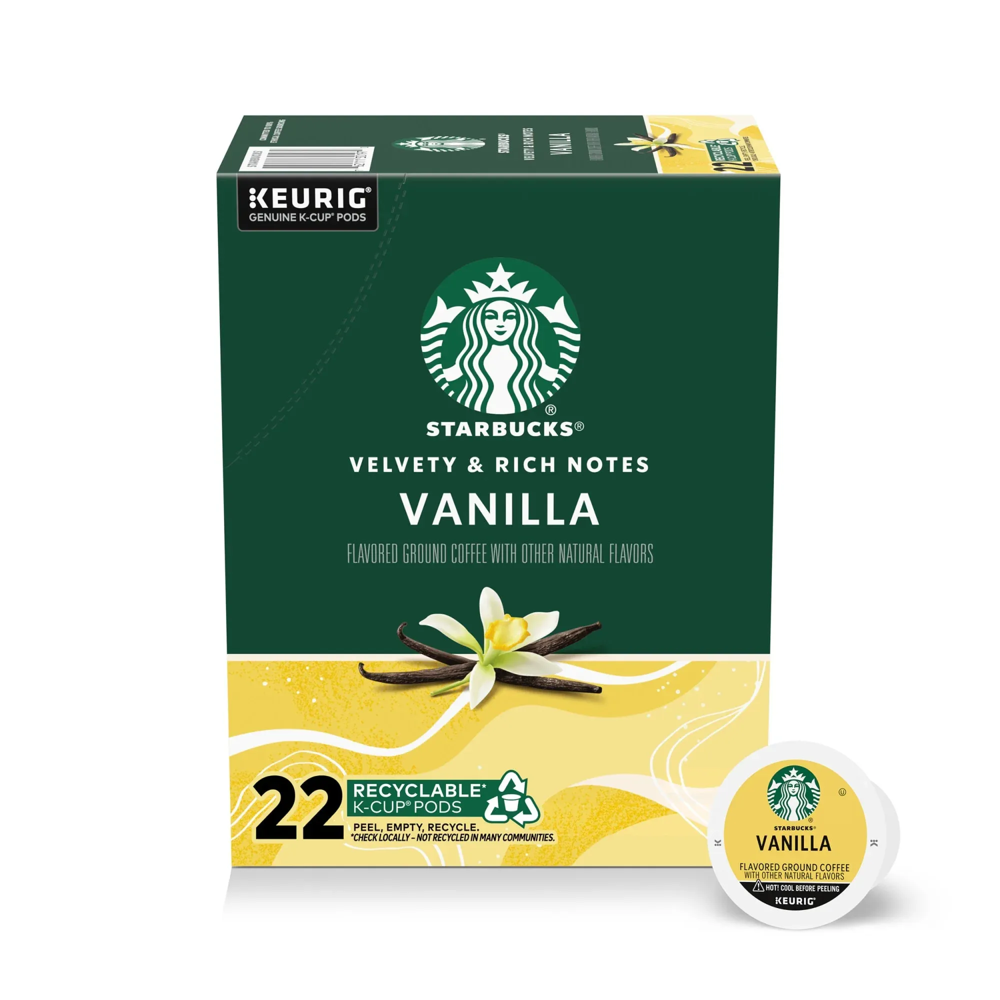 Starbucks Vanilla, Hot or Iced Coffee, Flavored K-Cup Coffee Pods, 22 Count