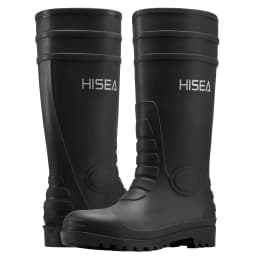 HISEA Men's Rain Boots with Steel Shank, Waterproof Rubber Protective Footwear, Seamless PVC Rainboots Non-Steel Toe Outdoor Work Boots, Durable Garden Fishing Tall Kneed Boot, Size 10 Black - Thumbnail 6