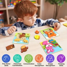 LotFancy Wooden Puzzles for Toddlers 1-3, 8 Pack Animal Toddler Puzzles, Montessori Toys - Thumbnail 2