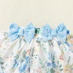 Kucnuzki 0 Months Newborn Baby Girl Clothes Romper Shorts Set 3 Months Fly Sleeve Pure Color Casuak Rompers Top Elastic Floral Mesh Panel Shorts Headband 3PCS Set Blue - Thumbnail 8