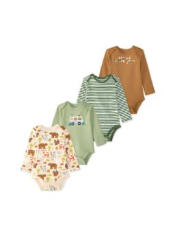 Garanimals Newborn & Baby 100% Cotton Long Sleeve Bodysuits, Sizes 0–24M, 4-Pack - Thumbnail 1