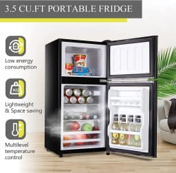 GGTB 3.0 cu ft 2 Door Mini Fridge with Freezer, Black Compact Refrigerator for Dorm, Office, Apartment, Basement and Garage - Thumbnail 3