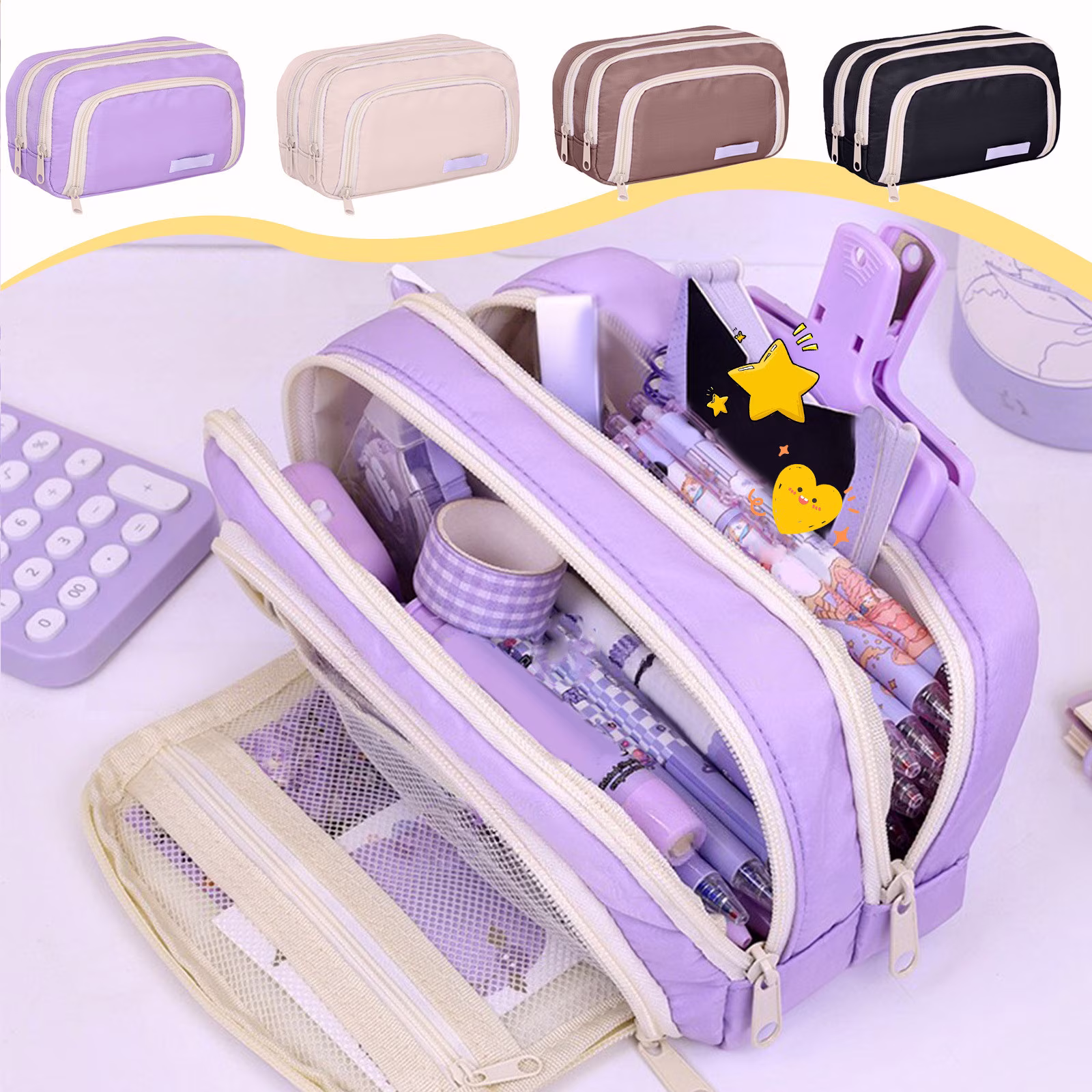 Pencil Case Large Capacity Zipper Pencil Pouch for Office School Supplies - Thumbnail 8