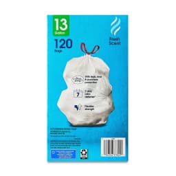 Great Value Strong Flex 13 gal Drawstring Tall Kitchen Trash Bags, Fresh Scent, 120 Bags - Thumbnail 8