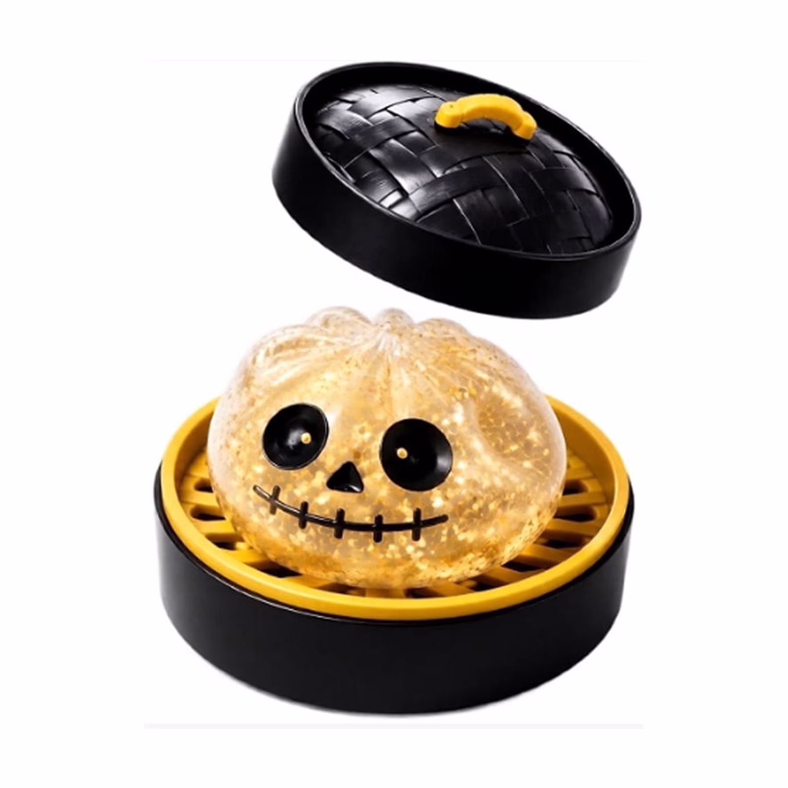Halloween Squishy Toy, Black Yellow Glow in Dark Pumpkin Stress Ball, Sensory Fidget Toy with Sparkle, Spooky Skull Face Design, Squeeze Toy - Thumbnail 1