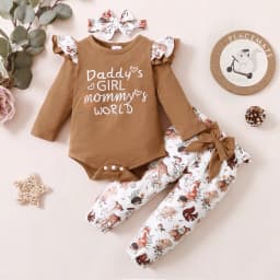 PatPat Newborn Baby Girls Cotton Clothes Long Sleeve Romper Jumpsuit Pants Outfit Set, 3-6 Months - Thumbnail 5