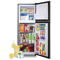 TACOOL 5.0 Cu.ft Double Door Mini Fridge with Top Freezer Compact Refrigerator for Home, Black, New - Thumbnail 1