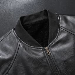 kakina CMSX Men's Autumn and Winter Leather Jacket,Motorcycle Lightweight Round Neck Faux Leather Outwear Slim Solid Color Casual Stylish Coat - Thumbnail 7
