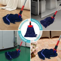 Mop Head Replacement Heavy Duty Mop for Floor Cleaning, Wet Industrial Cotton Looped End String Cleaning Blue Mop Head Refill - Thumbnail 4