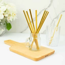 Efavormart 50 Pack | 8" Metallic Gold Foil Food Grade Paper Drinking Straws, Biodegradable Disposable Party Straws - Thumbnail 1