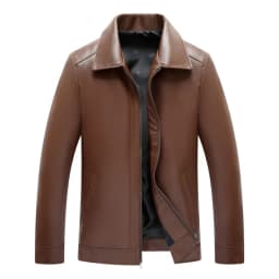 DeHolifer Men Jacket Leather Long Sleeve Winter Solid Color Lapel Coat Streetwear Leather Jackets Brown L - Thumbnail 4