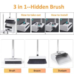 Michnild 3 in 1 Broom and Dustpan Set with Adjustable Push Broom Long Handle Floor Sweeping Outdoor Indoor Combo Home Kitchen - Thumbnail 11