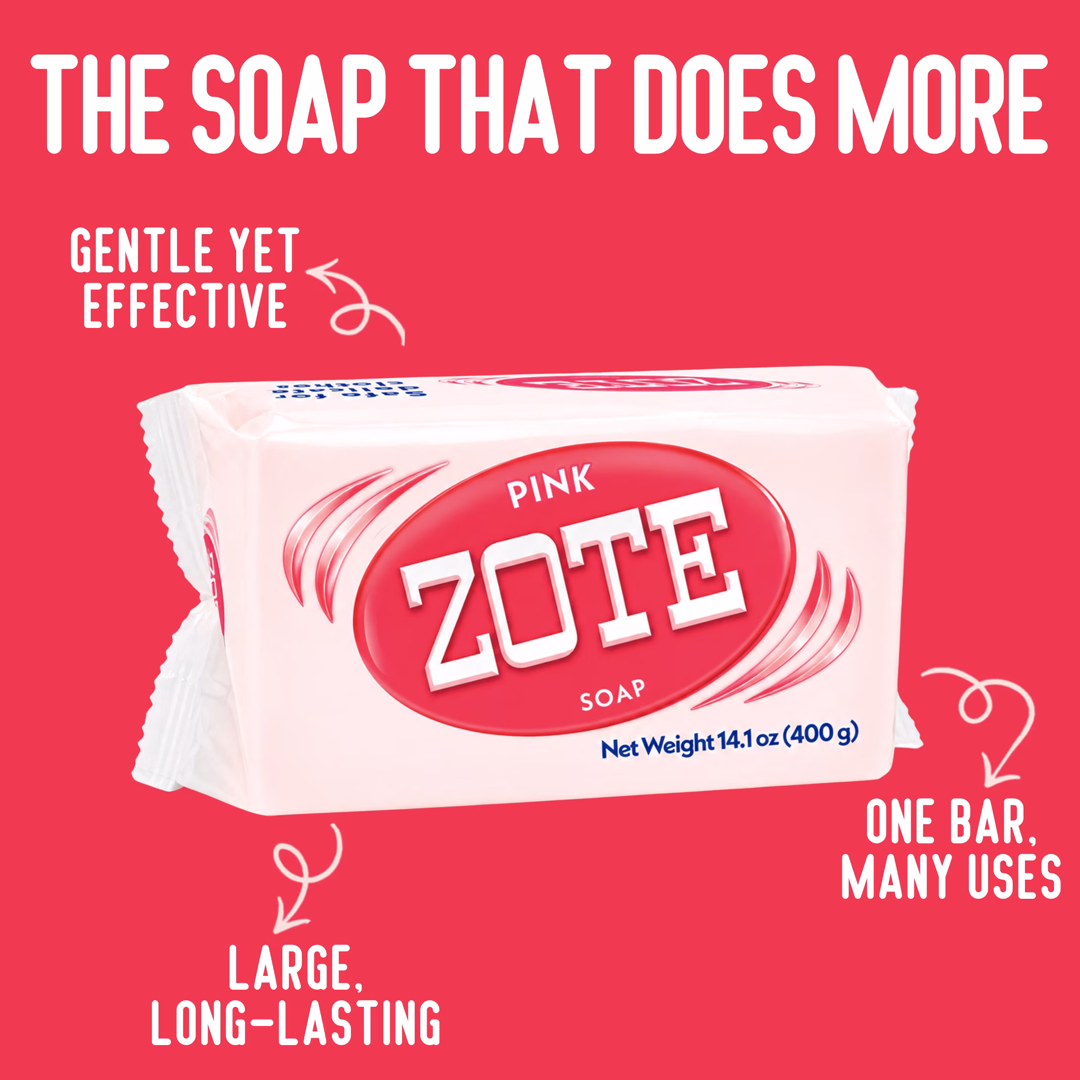 Zote Pink Laundry Bar Soap, Hand & Machine Wash, All Ages, Gentle & Long-Lasting, Laundry Detergent, Bar Cleanser with Sodium Tallowate, 14.1 oz - Thumbnail 2