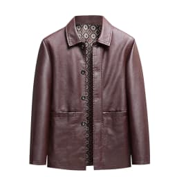Zivyakyro Business Mens Jackets Long Sleeve Fall Winter Faux Leather Vintage Jackets Regular Solid Button down Brown L - Thumbnail 3
