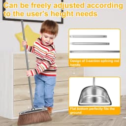 Broom and Dustpan Set with Long Handle Heavy Duty Stainless Steel Dustpan with Broom Space Saving Broom Dustpan Combo Sweeper and Dustpan Set - Thumbnail 3