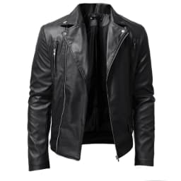 Bazeneo Mens Leather Jackets Faux Leather Motorcycle Jackets Pu Long Sleeve Biker Jacket Vintage Plain Colour Fitted Coats Full Zip Collar Casual Outwear Punk Clothes for Men - Thumbnail 1