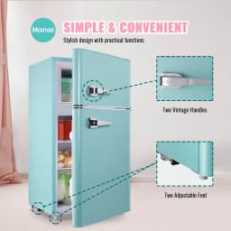 3.5 Cu.ft Compact Refrigerator WANAI Dual Doors Handles Mini Fridge with Top Freezer Blue New - Thumbnail 3