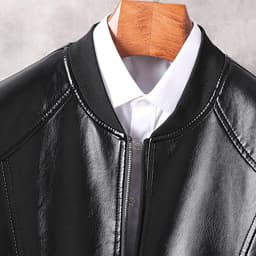 Leesechin Mens Bomber Jacket Leather Men's Thin Leather Jacket Round Neck Slim Baseball Collar Leather Jacket Men's Motorcycle Leather Jacket - Thumbnail 7