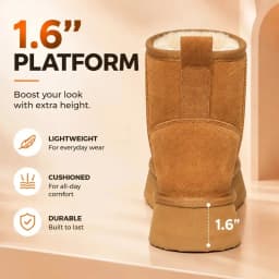 Crestar Platform Mini Boots for Women, Genuine Suede Fuzzy Ankle Snow Boots with Fur Lined, Chestnut - Thumbnail 3