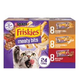 Friskies Meaty Bits Gourmet Grill, Chicken Dinner, & Beef Wet Cat Food Variety Pack, 5.5 oz Cans (24 Pack) - Thumbnail 1