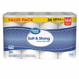Great Value Soft & Strong Premium Toilet Paper, 36 Mega Rolls, 380 Sheets per Roll - Thumbnail 5