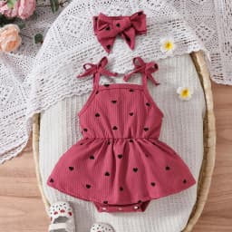 WUANDIXFA Baby Clothes for Girls 3 6 9 12 18 Months Summer Cute Ruffle Romper Dress, Bubble Outfits for Baby Girls Newborn Outfit,Red,3-6 Months - Thumbnail 2