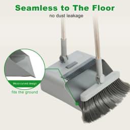 Michnild 3 in 1 Broom and Dustpan Set with Adjustable Push Broom Long Handle Floor Sweeping Combo Home Kitchen,Gray - Thumbnail 6