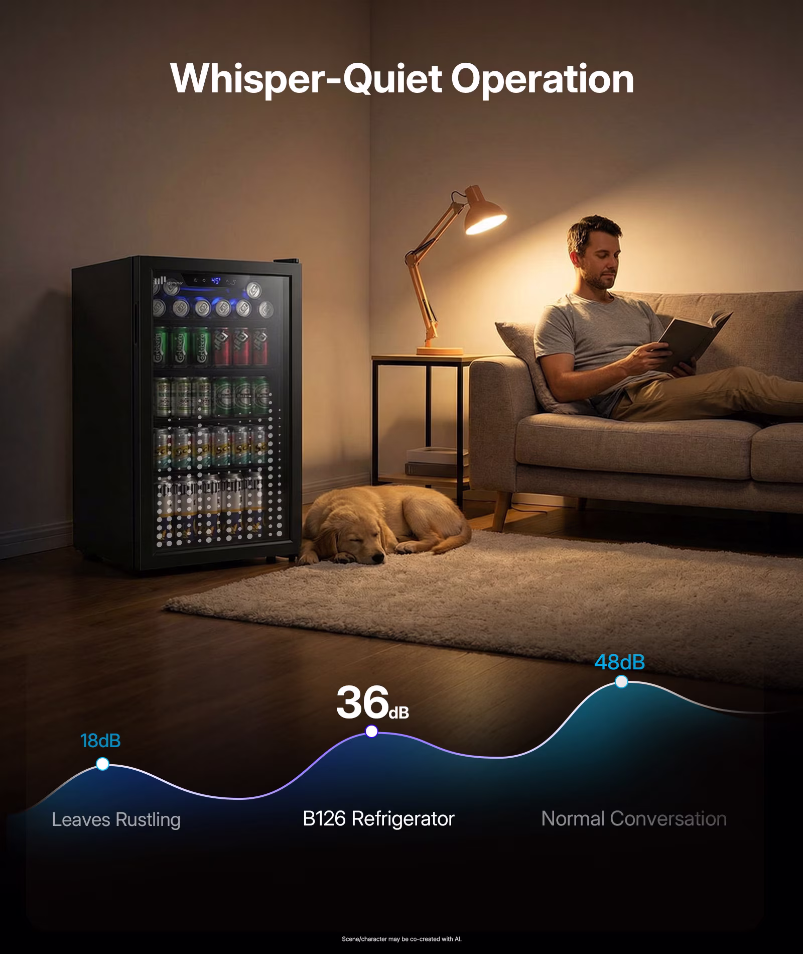 Upstreman 3.2 Cu.ft Beverage Refrigerator, 126 Can Mini Fridge with Glass Door, Wine Cooler Drink Fridge for Soda Wine Beer, Touch Temperature - Thumbnail 2