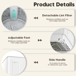 Auertech 18lbs Portable Washing Machine, Fully Automatic Portable Washer with LED Display,Washer & Dryer Combo, 7 Wash Cycles, 4 Water Levels - Thumbnail 3