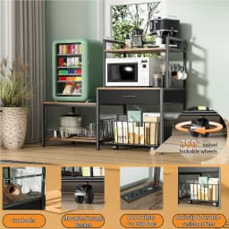 ModFurne Mini Fridge Stand with Storage, Mini Refrigerator Stand with Power Outlet, Wine Fridge Table with Movable Storage Basket for Dorm Home Use - Thumbnail 2