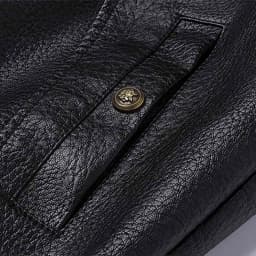 Men's Faux Leather Bomber Jacket Vintage Flight Coat Turn Down Collar Ribbed Hem with Side Pockets for Casual Moto Biker Streetwear Travel, Black, L - Thumbnail 6