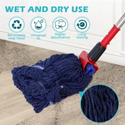 Mop Head Replacement Heavy Duty Mop for Floor Cleaning, Wet Industrial Cotton Looped End String Cleaning Blue Mop Head Refill - Thumbnail 6