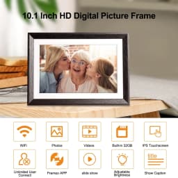 Jazeyeah 10.1 inch Digital Picture Frame 32GB Memory Wood Wifi Smart Frameo Digital Frame IPS Touch Screen Share Photos and Videos Supports Micro SD - Thumbnail 5