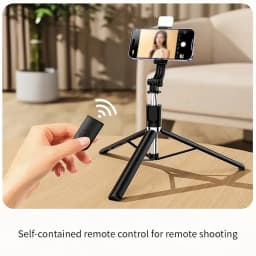 70'' Extendable Selfie Stick Tripod with Light & Wireless Remote, Portable Phone Tripod Stand for iPhone Android, Adjustable Travel Selfie Stick - Thumbnail 4