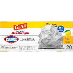 Glad ForceFlex MaxStrength 13-Gallon Drawstring Tall Kitchen Bags, Lemon Fresh Bleach Scent, 20 Bags - Thumbnail 13