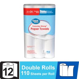 Great Value Everyday Strong Paper Towels, 12 Double Rolls - Thumbnail 1