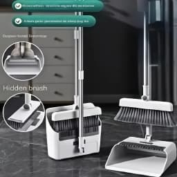 Michnild 3 in 1 Broom and Dustpan Set with Adjustable Push Broom Long Handle Floor Sweeping Outdoor Indoor Combo Home Kitchen - Thumbnail 5