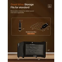 8 Bottles Wine Cooler Refrigerator, Freestanding Wine Cellar with LED Light, Digital Temper Control, Black - Thumbnail 7