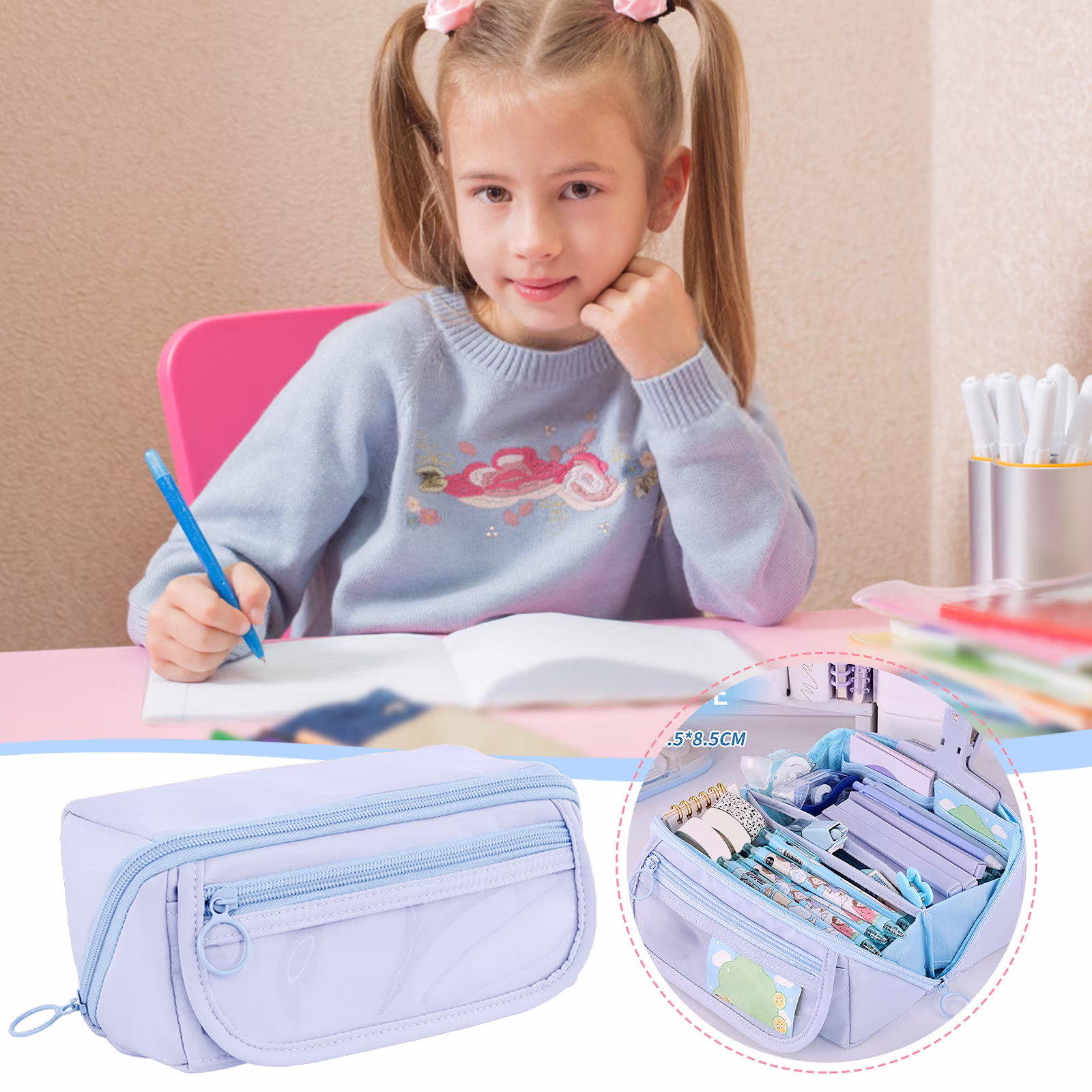 Pencil Case Large Capacity Pencil Pouch for Organisation Zipper Pencil Bag - Thumbnail 4