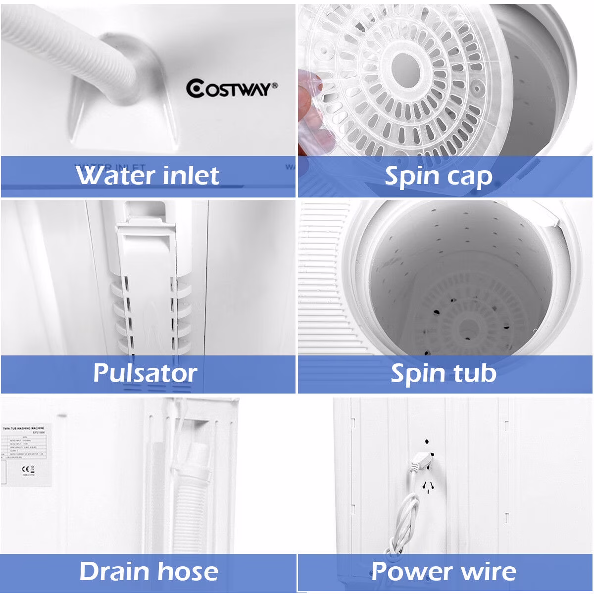 Goplus 11 lbs Portable Mini Compact Twin Tub Washing Machine with Transparent Lid - Thumbnail 4