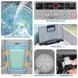 Adnoom Portable Washing Machine, 15.6lbs Dryer & Washer Combo, 10 Programs 8 Water Level Fully Automatic Washing Machine for Dorm, Apartments, Home - Thumbnail 4