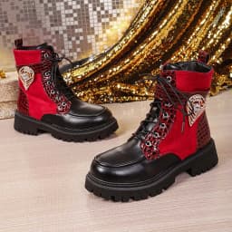 Womens Platform Boots Round Toe Chunky Ankle Boots Punk Boots Lace Up&Zipper Combat Boots with Beautiful Decor - Thumbnail 5