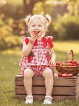 Loicainy Toddler Baby Girl Summer Outfit 6 9 12 18 24 Months 2T 3T Strawberry Embroidered Plaid Bows Ruffled Trim Tank Tops and Shorts 2 Pcs Clothes Set - Thumbnail 5