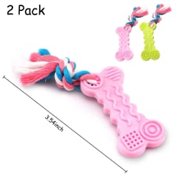 Syenll 2 Pack Dog Chew Toys, Rubber Puppy Teething Toys with Rope, Interactive Treat Set for Small Dogs Pets, Pink+Green - Thumbnail 9