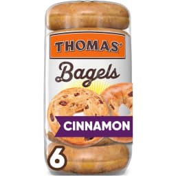 Thomas' Cinnamon Raisin Bagels, 6 count, 8g Protein, Kosher Bagels, 18 oz Bag - Thumbnail 1