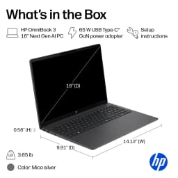 HP OmniBook 3 16 inch Laptop Next Gen AI PC 2K IPS Display Windows Snapdragon X 16GB 512GB SSD Mica Silver - Thumbnail 8