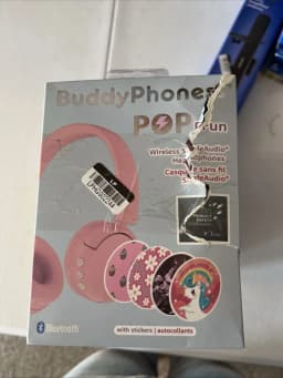 RHEA- New Buddyphones Pop Fun Wireless Safeaudio Headphones With Stickers, Pink - Thumbnail 1